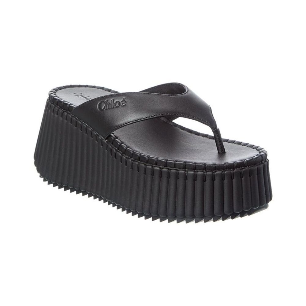 Chloé Nama Leather Wedge Slide, Black